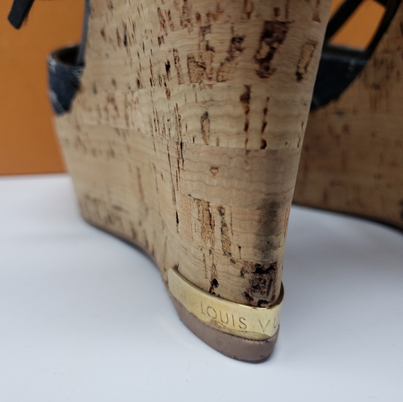 LOUIS VUITTON Monogram Denim Wedge Sandals, Size 35.5 - Picture 5 of 9